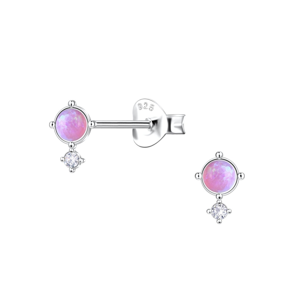 Silver Round Opal Stud Earrings