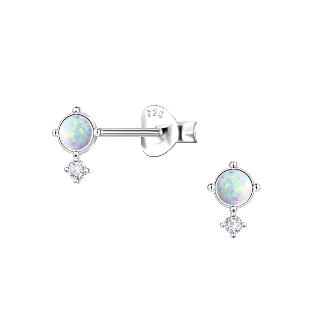 Puces d'oreilles opale ronde en argent