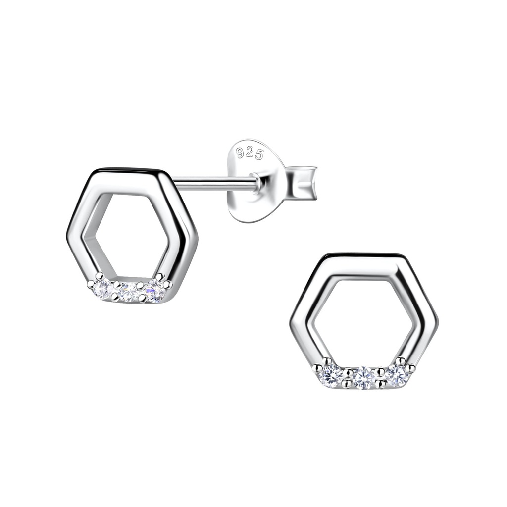 Puces d'oreilles hexagone en argent