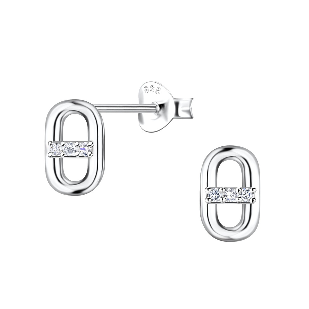 Puces d'oreilles ovale en argent