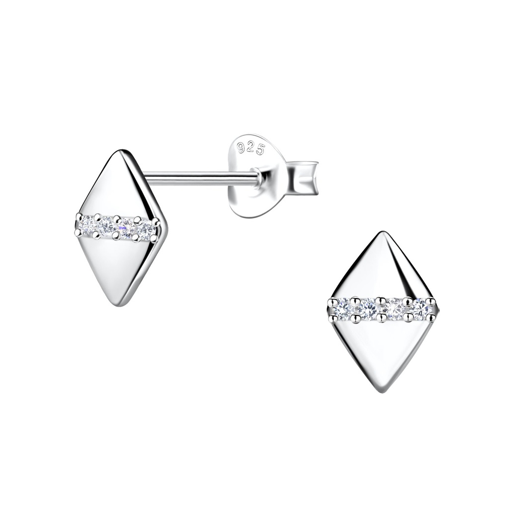 Puces d'oreilles en forme de diamant en argent