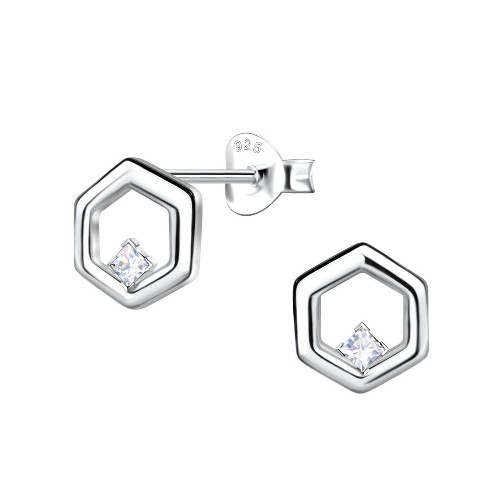 Puces d'oreilles hexagone en argent