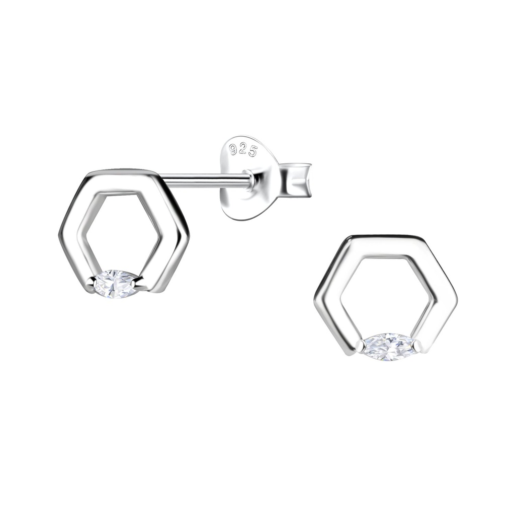 Silver Hexagon Stud Earrings
