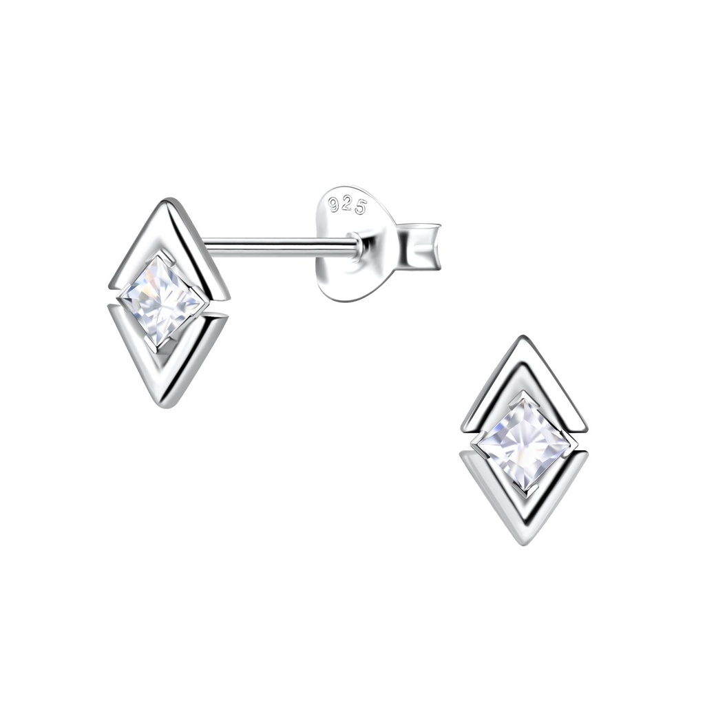 Silver Diamond Shaped Stud Earrings