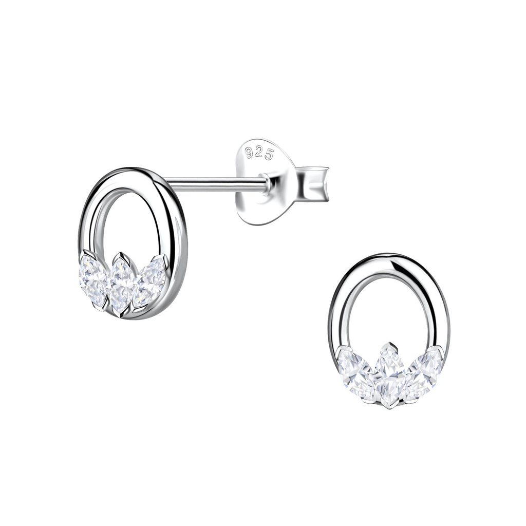 Silver Oval Stud Earrings