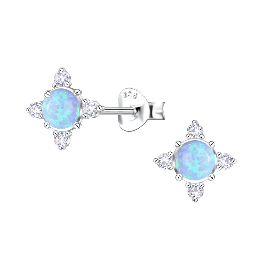 Silver Geometric Opal Stud Earrings