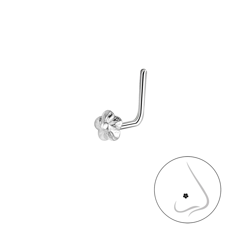 [10037224] Clou de nez fleur en forme de L en argent