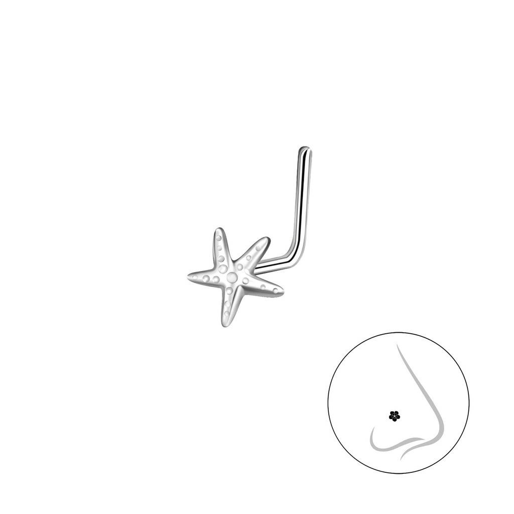 [10036603] Silver L-Shaped Starfish Nose Stud