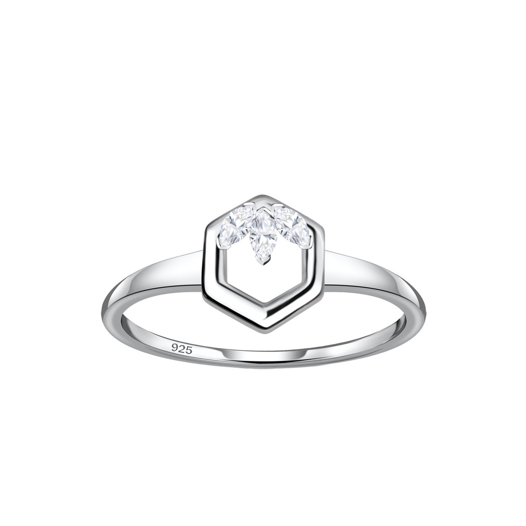 [10036976] Bague hexagone en argent (EU 52 / US 6)