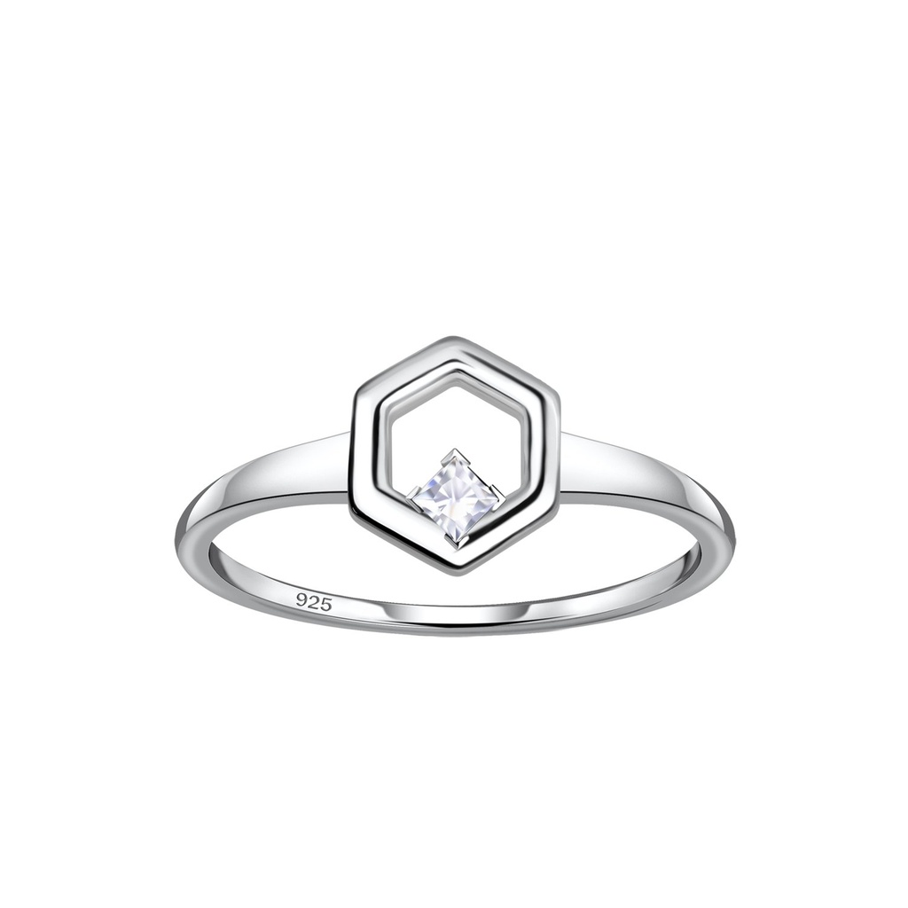 [10036979] Bague hexagone en argent (EU 52 / US 6)