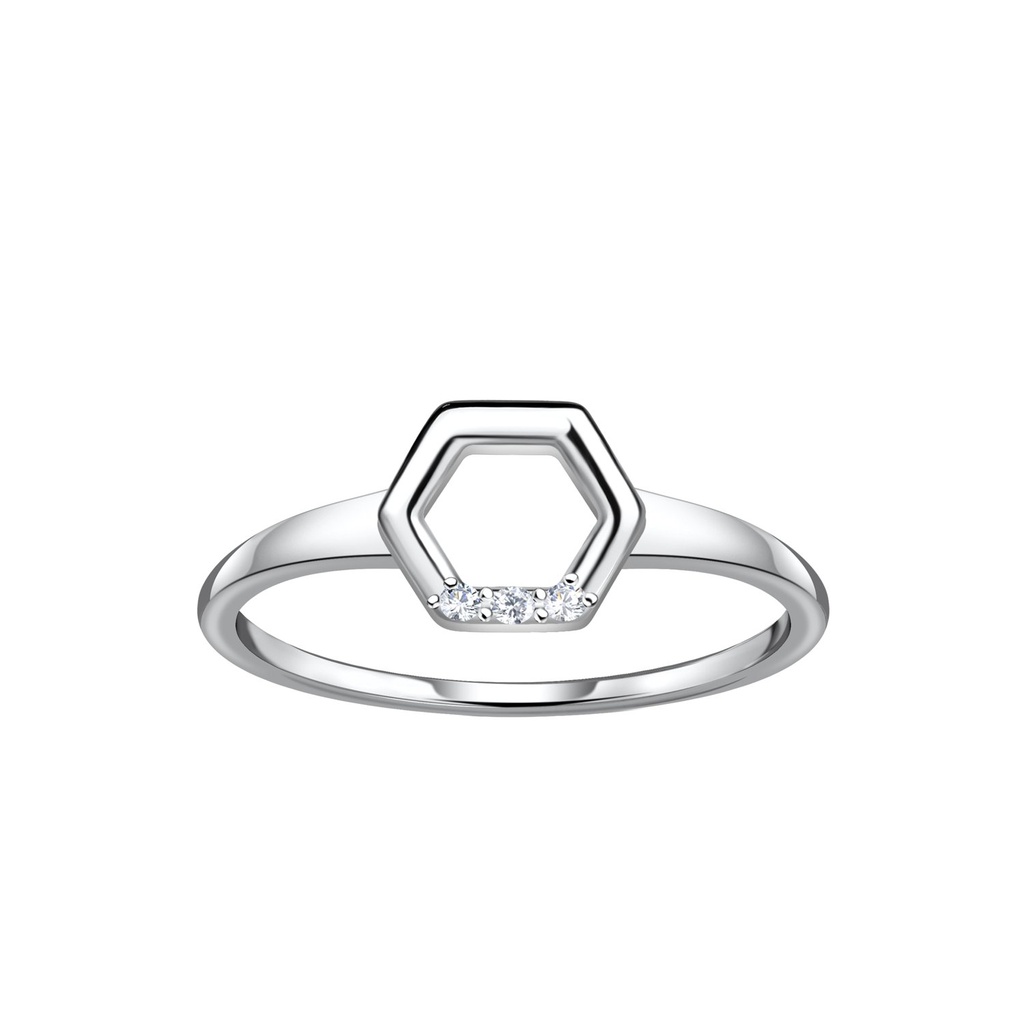 [10036925] Bague hexagone en argent (EU 52 / US 6)