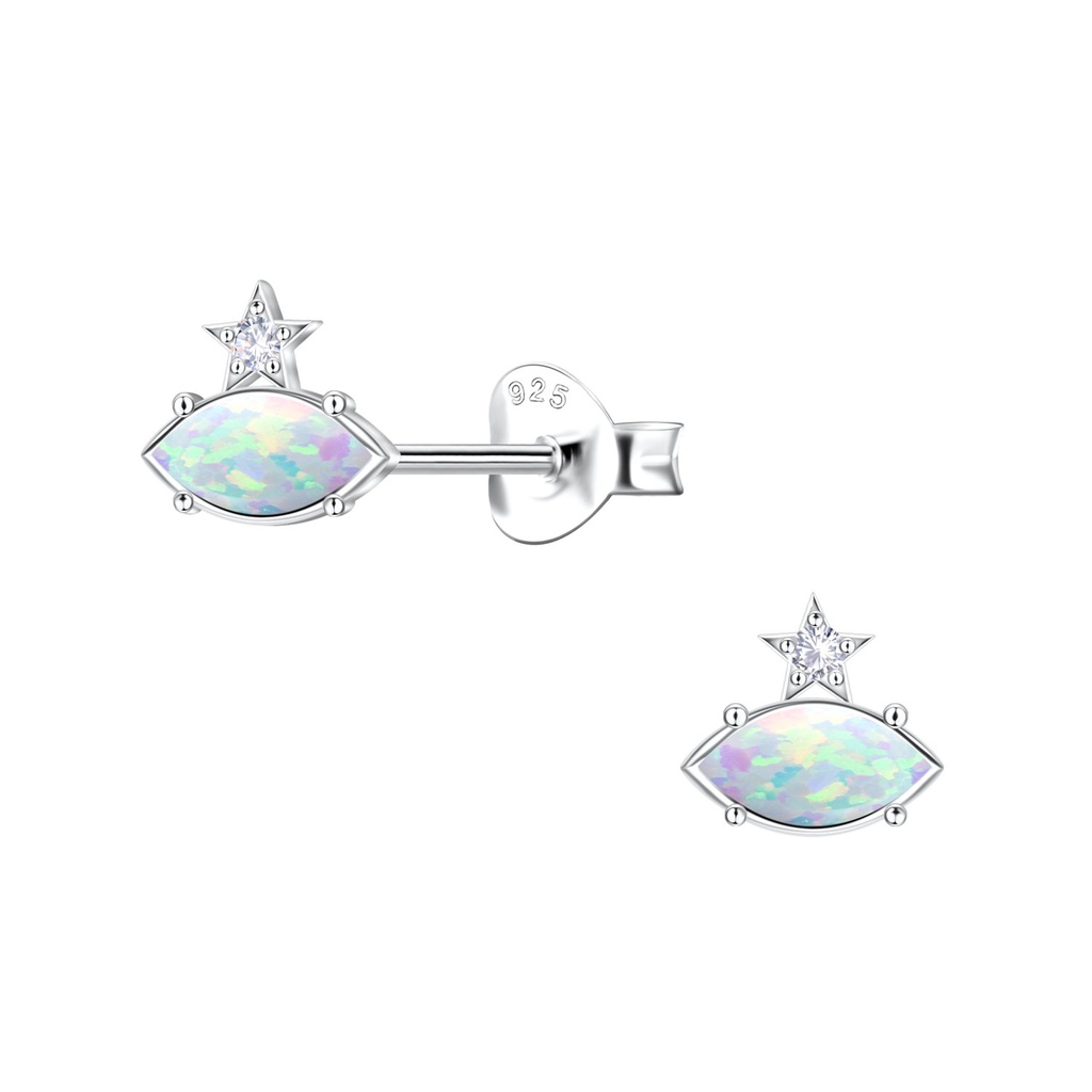 Puces d'oreilles opale géométriques en argent