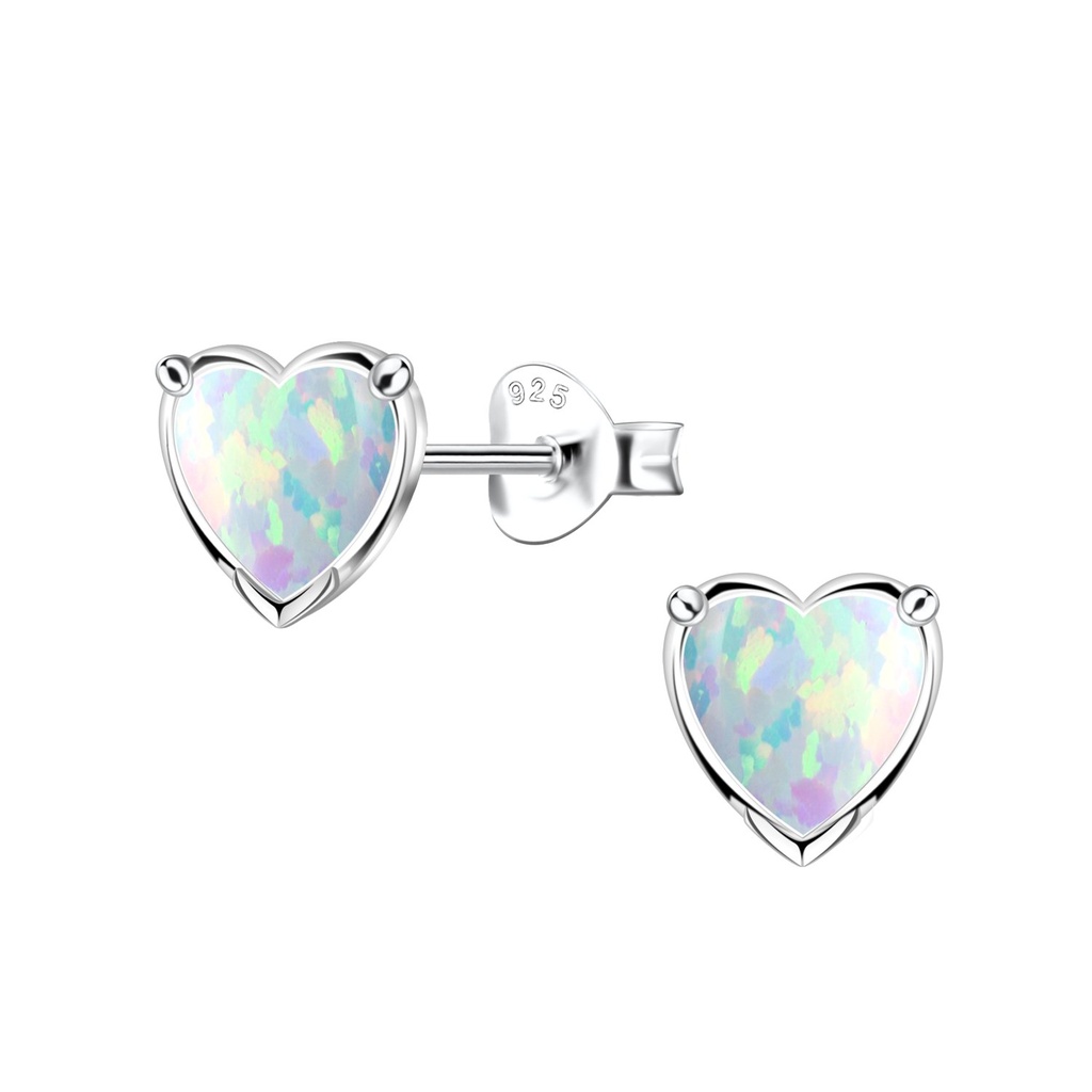 Puces d'oreilles opale cœur en argent