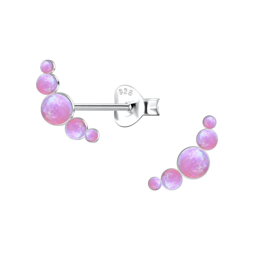 [10036247] Puces d'oreilles opale géométriques en argent (Pink)