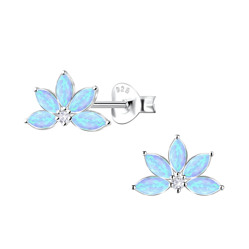 [10036230] Silver Geometric Opal Stud Earrings