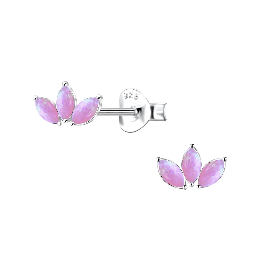 [10036228] Silver Geometric Opal Stud Earrings (Pink)