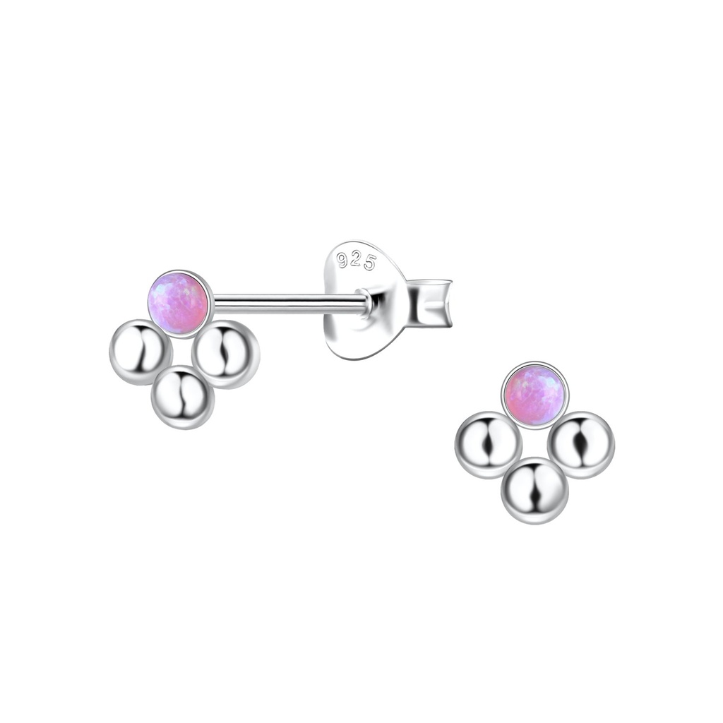 [10036225] Silver Geometric Opal Stud Earrings (Pink)