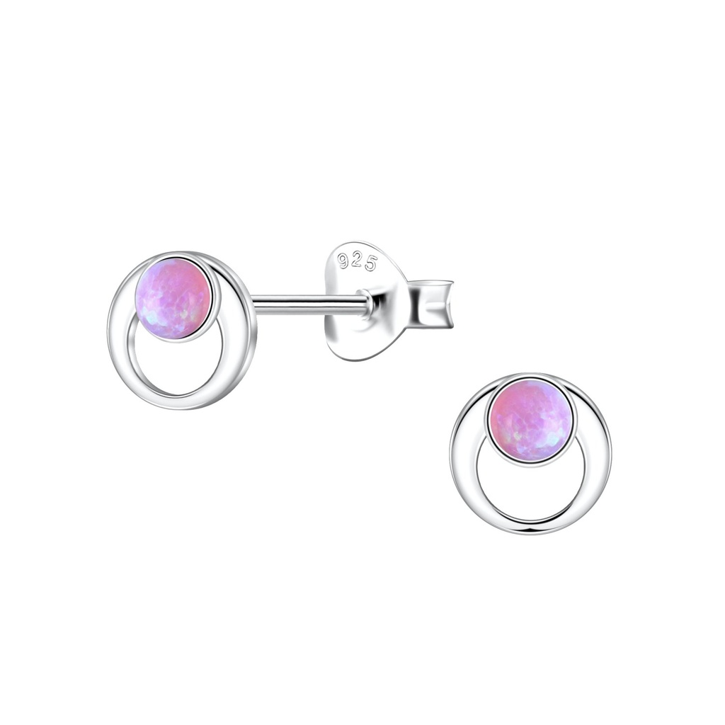 Silver Geometric Opal Stud Earrings