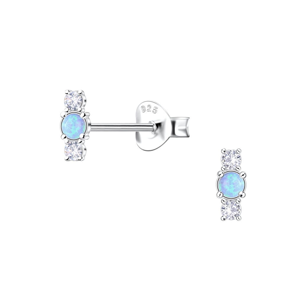 Silver Geometric Opal Stud Earrings