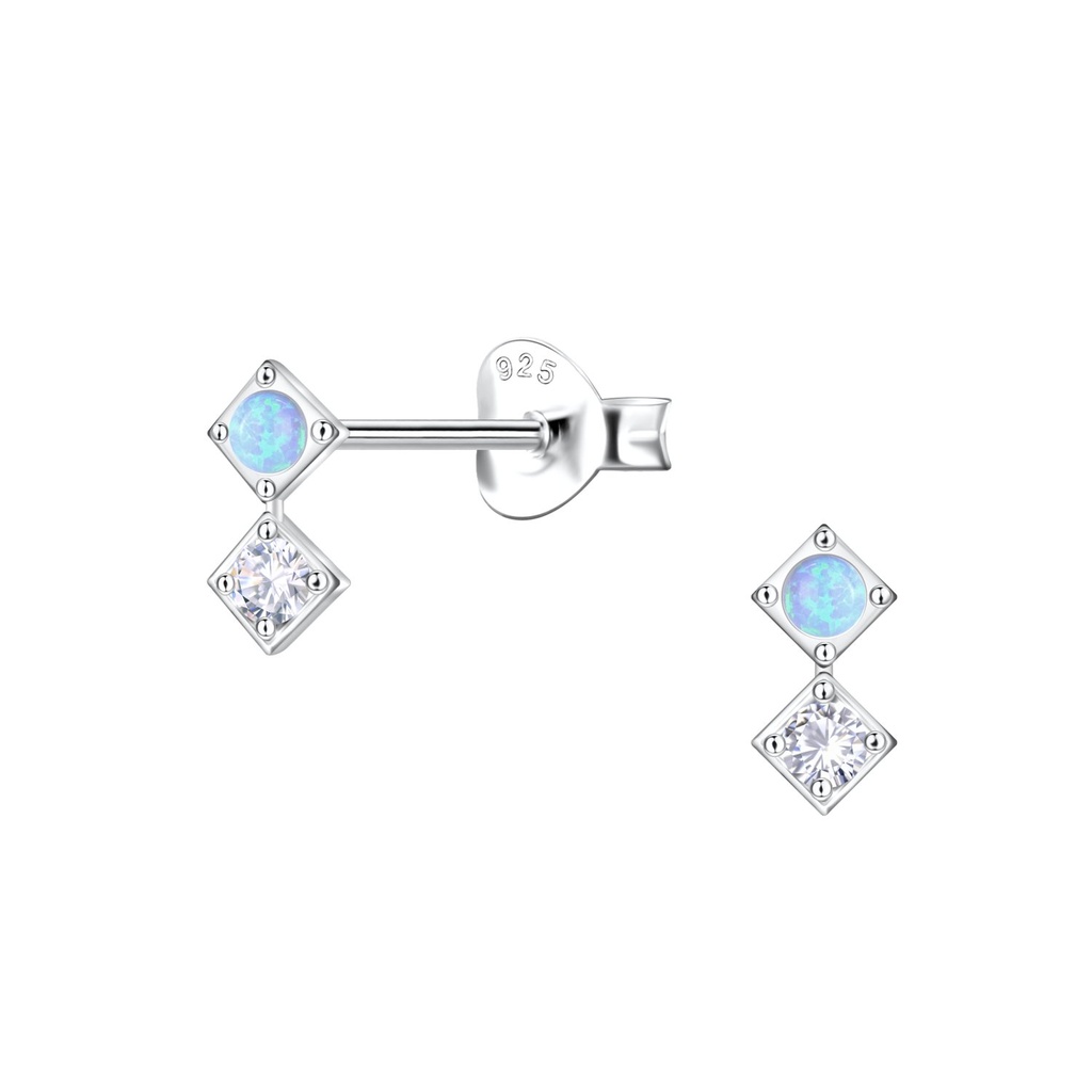 Puces d'oreilles opale géométriques en argent