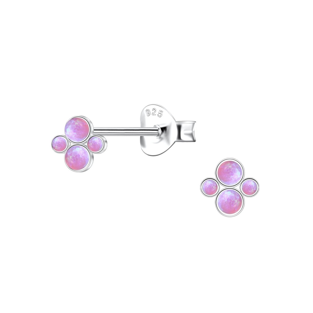 Silver Geometric Opal Stud Earrings