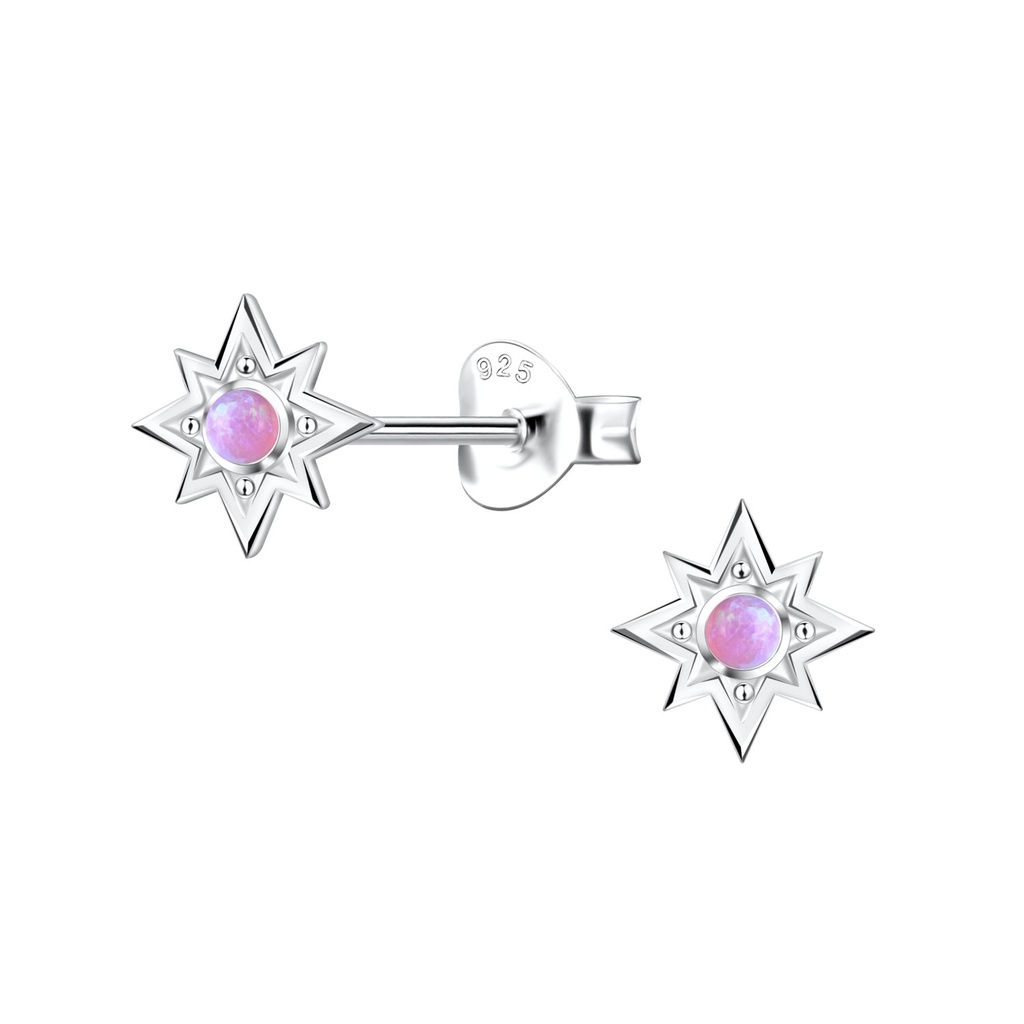 [10036174] Silver Sun Opal Stud Earrings (Pink)