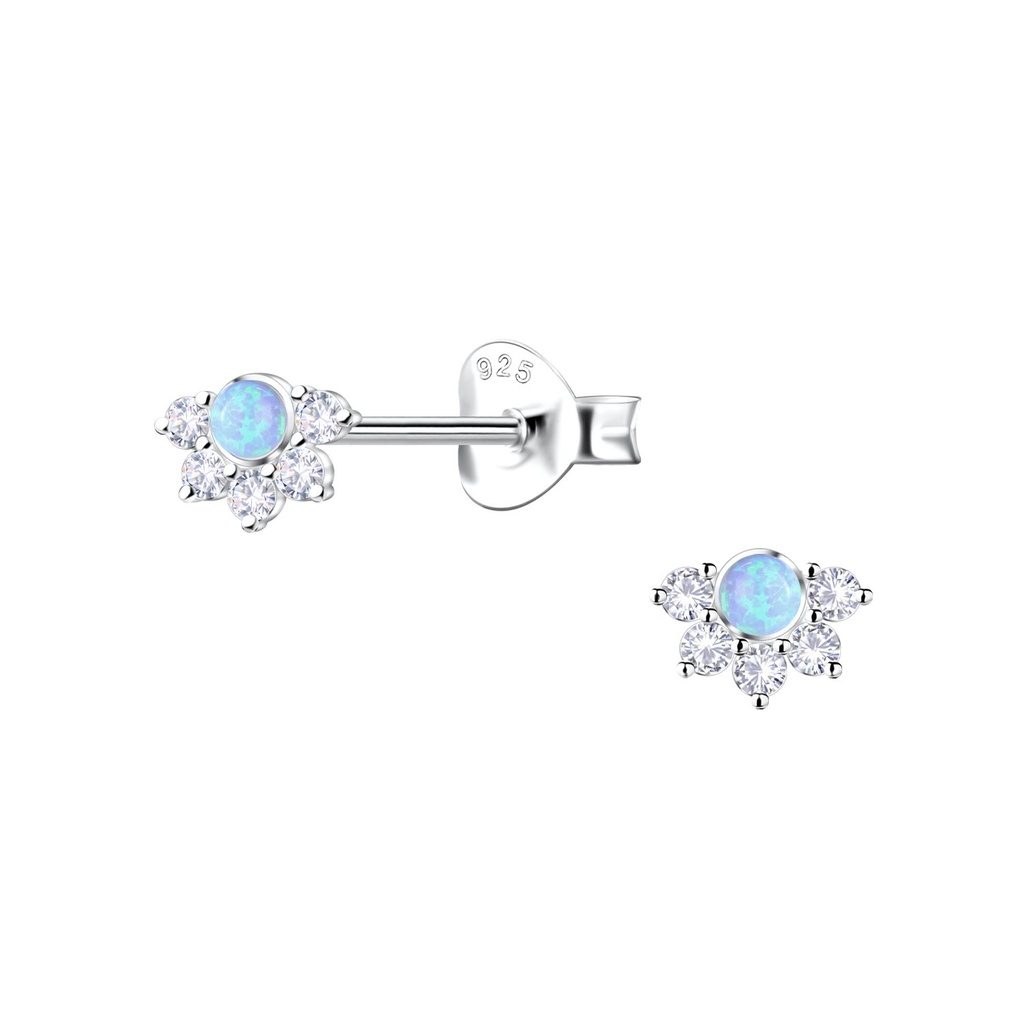 Silver Geometric Opal Stud Earrings