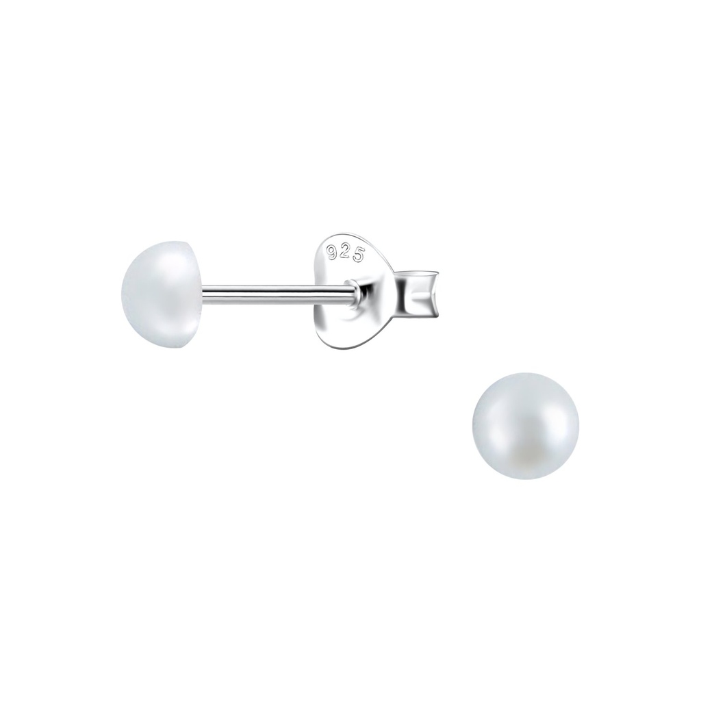Silver Stud Earrings with 4mm Semi Circle Pearl