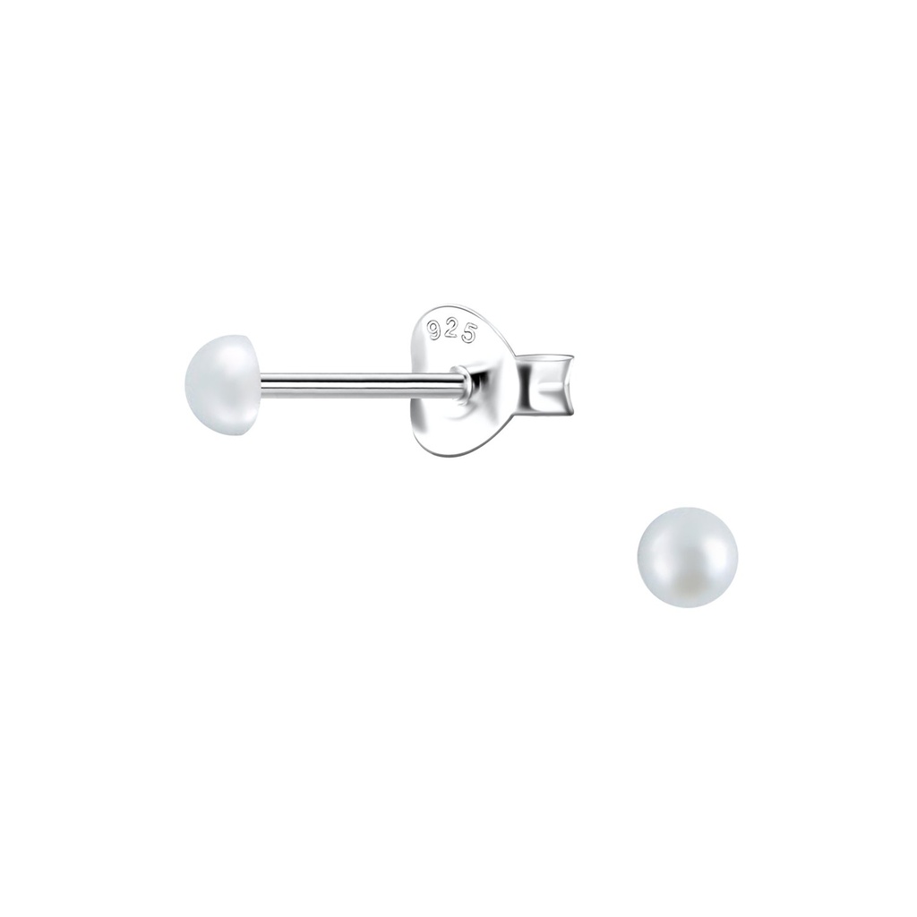 Puces d'oreilles en argent avec perle demi-cercle 3 mm