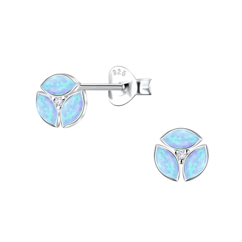 [10036206] Silver Geometric Opal Stud Earrings