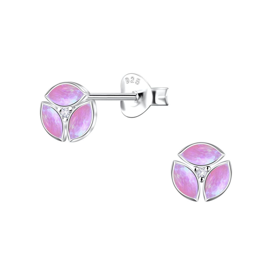 [10036207] Silver Geometric Opal Stud Earrings