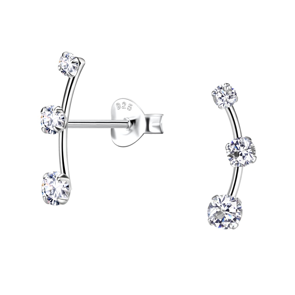 Silver Cubic Zirconia Line Stud Earrings