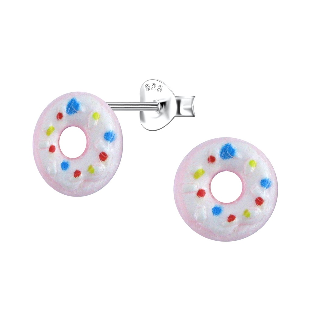 [10036337] Silver Stud Earrings with Resin Donut 