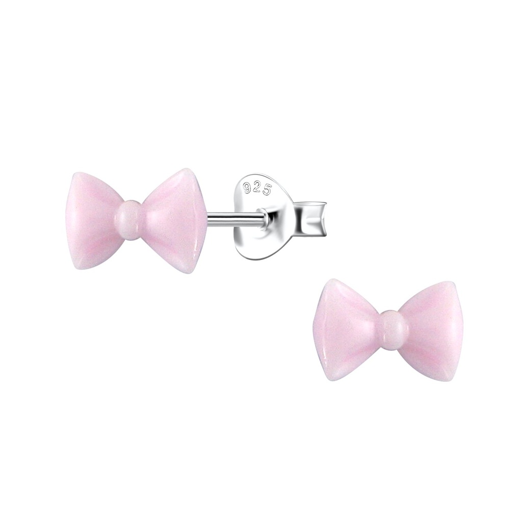 [10036366] Silver Stud Earrings with Resin Bow