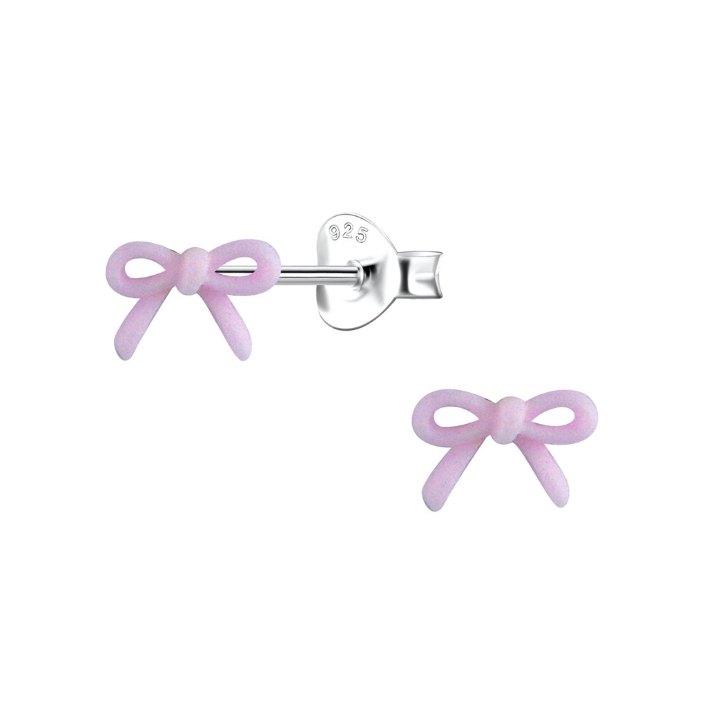 [10036365] Silver Stud Earrings with Resin Bow