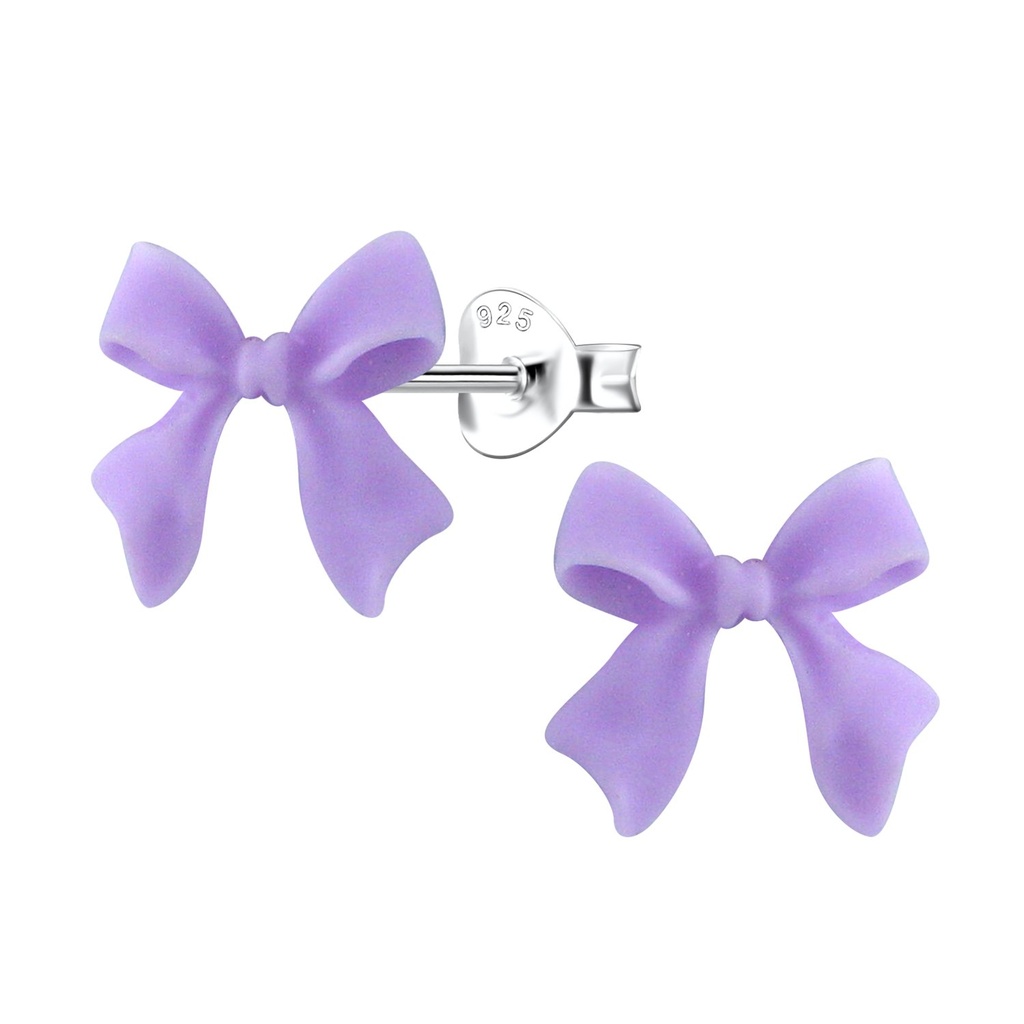 Silver Stud Earrings with Resin Bow
