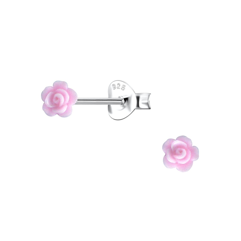 Puces d'oreilles en argent avec rose en résine