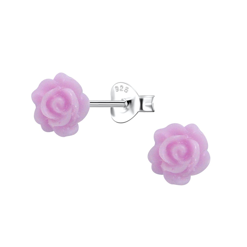 [10036333] Silver Stud Earrings with Resin Rose