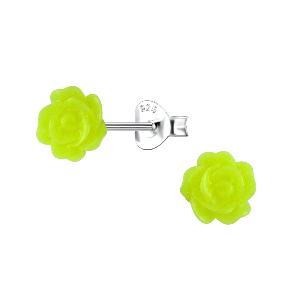 [10036334] Puces d'oreilles en argent avec rose en résine