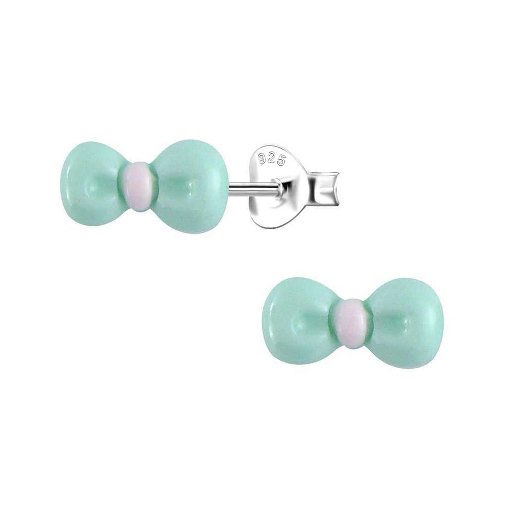 [10036329] Silver Stud Earrings with Resin Bow