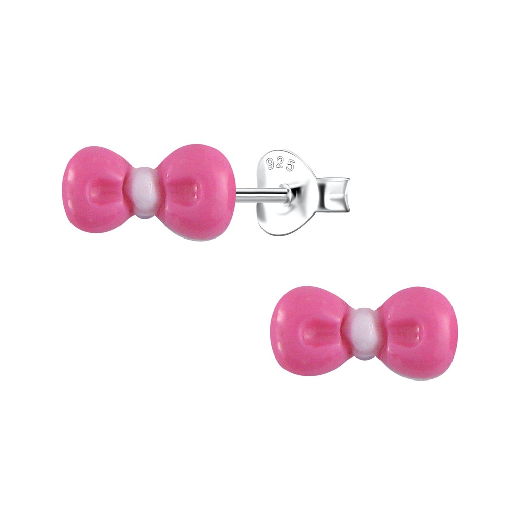 [10036328] Silver Stud Earrings with Resin Bow