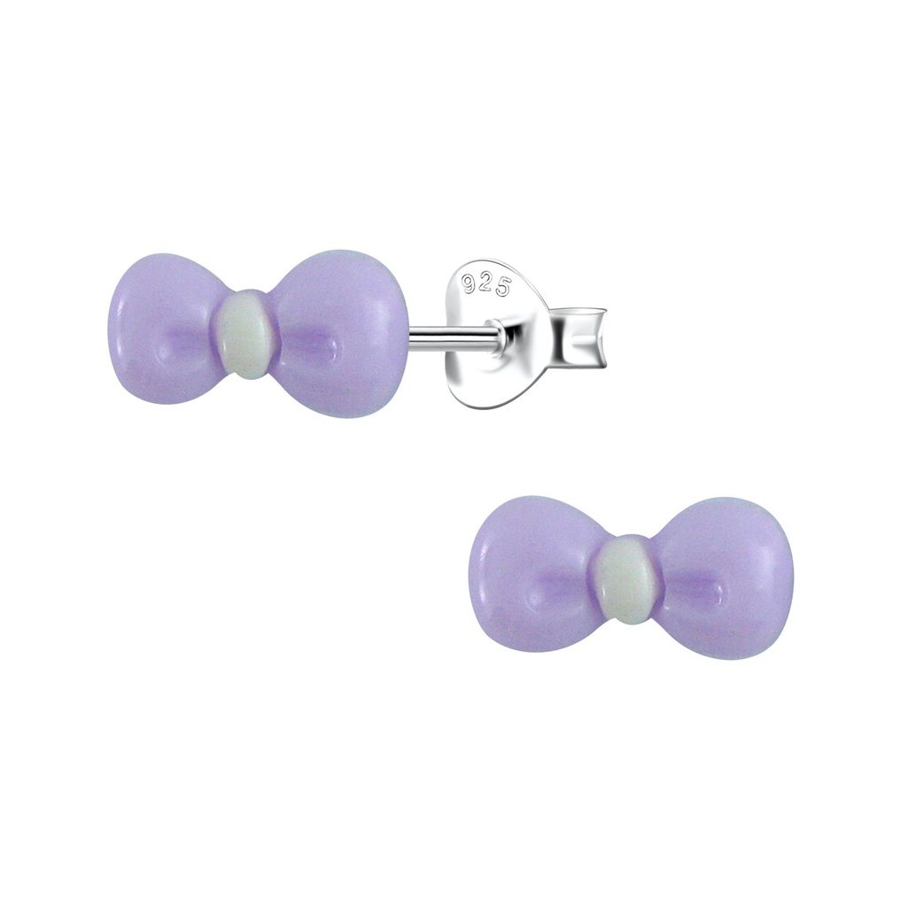 [10036326] Silver Stud Earrings with Resin Bow