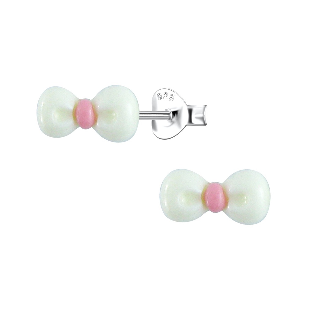 [10036322] Silver Stud Earrings with Resin Bow