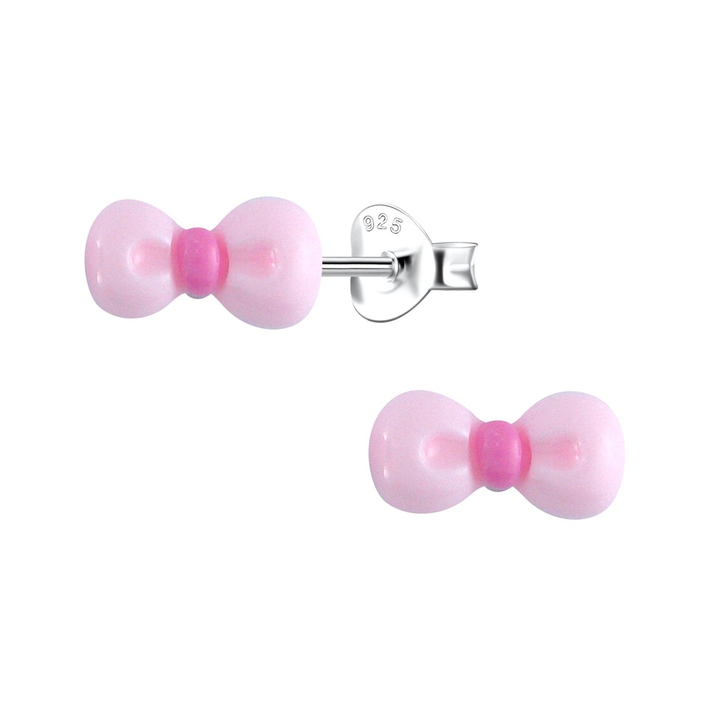 [10036324] Silver Stud Earrings with Resin Bow