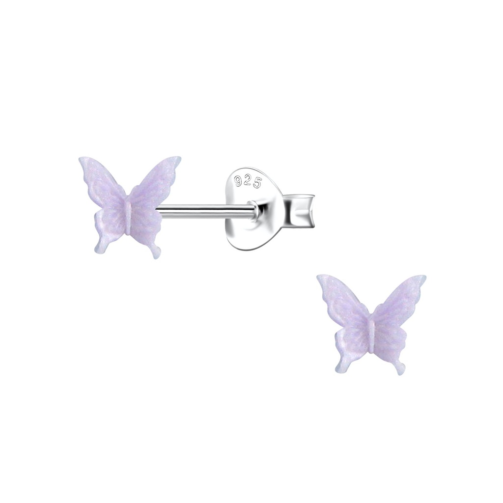 [10036336] Silver Stud Earrings with Resin Butterfly