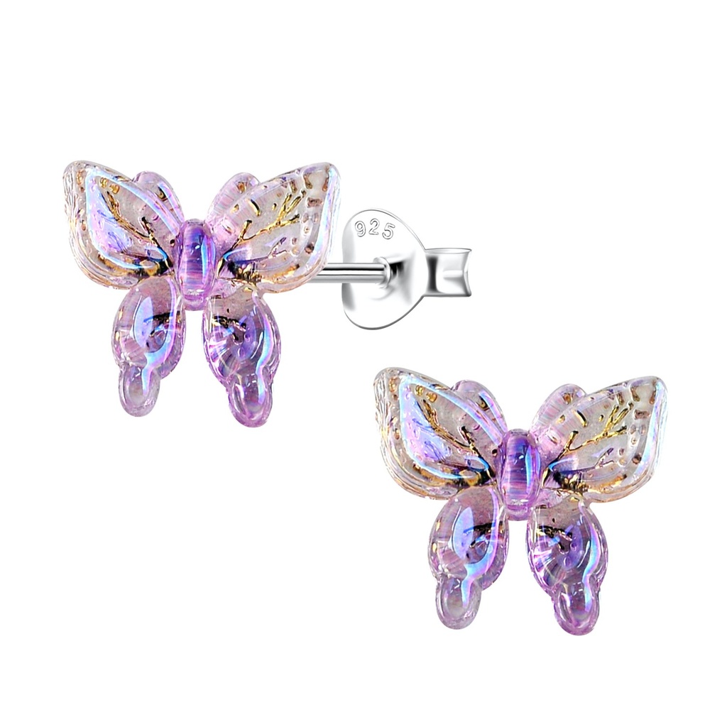 Puces d'oreilles en argent avec papillon en résine