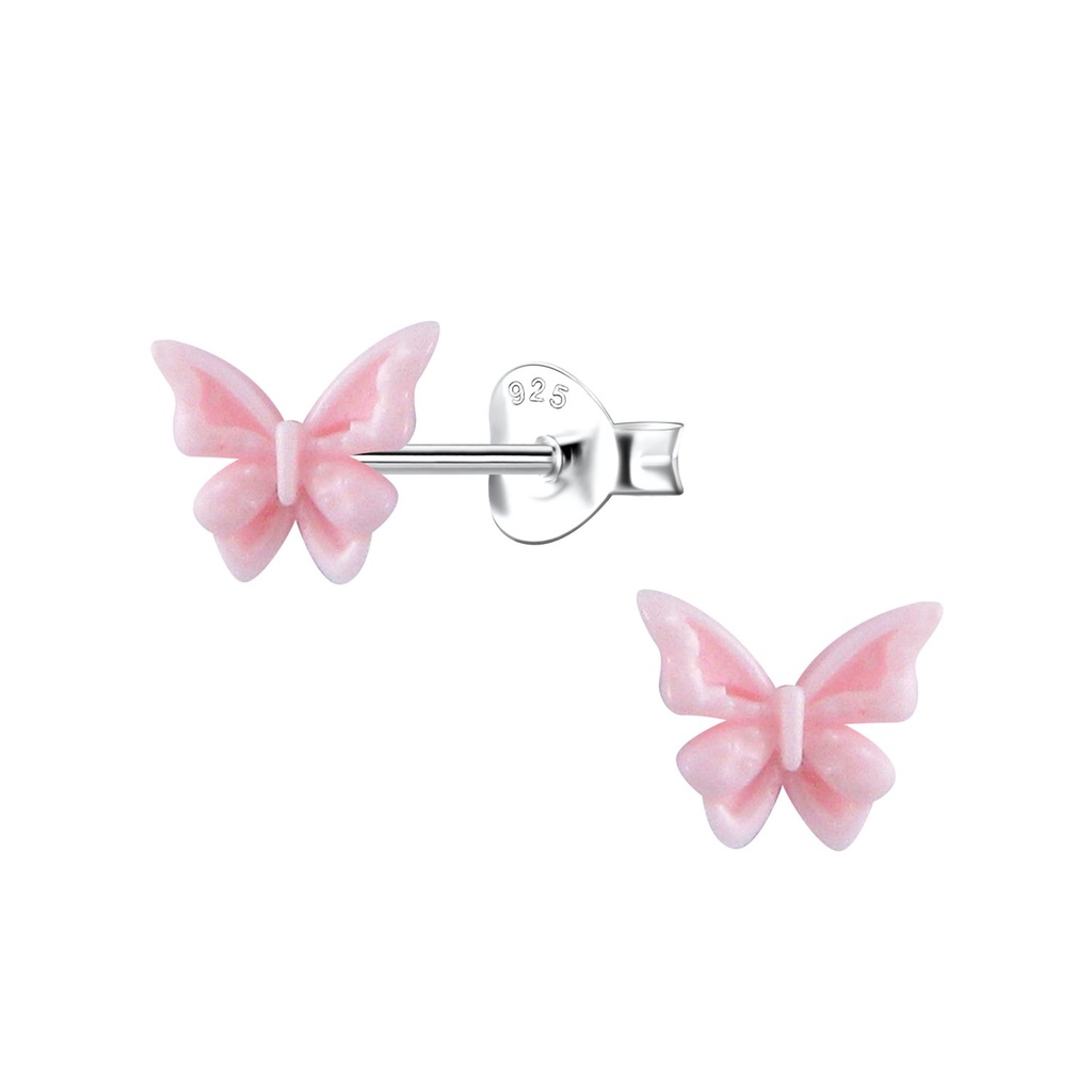 Silver Stud Earrings with Resin Butterfly