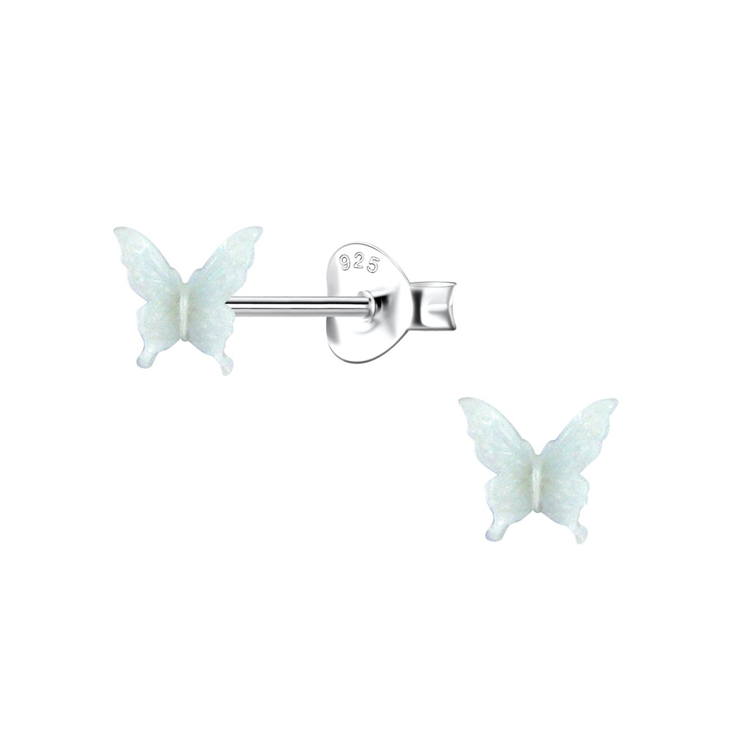 Puces d'oreilles en argent avec papillon en résine