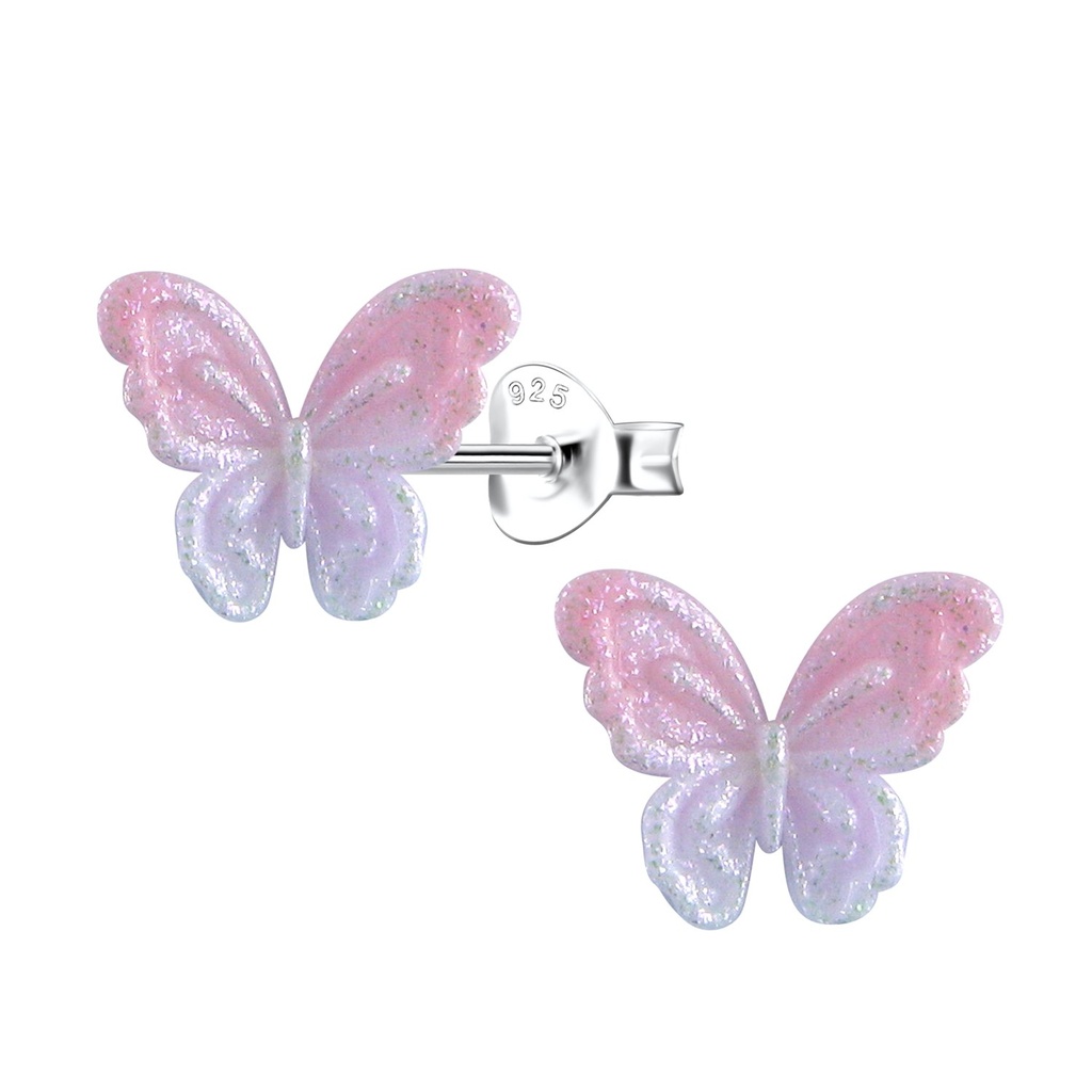 Puces d'oreilles en argent avec papillon en résine