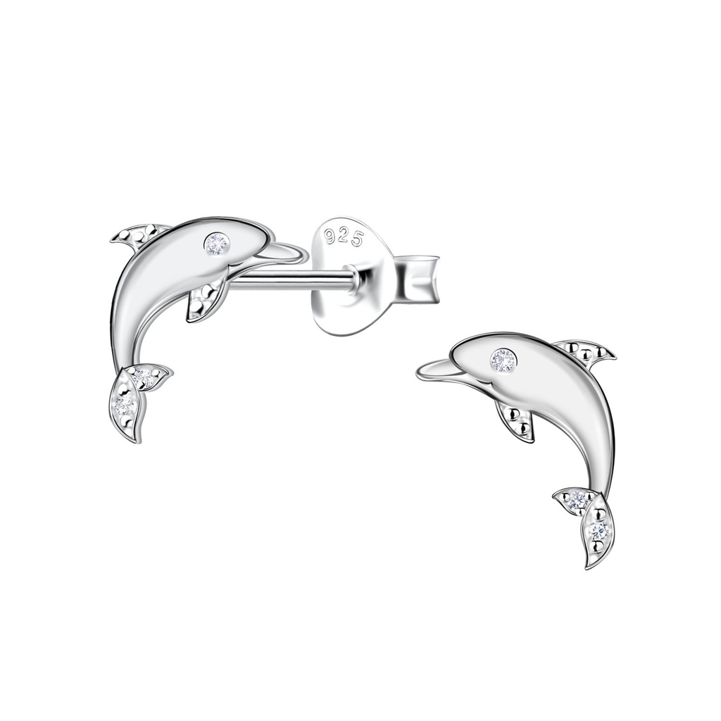 [10036087] Silver Dolphin Stud Earrings